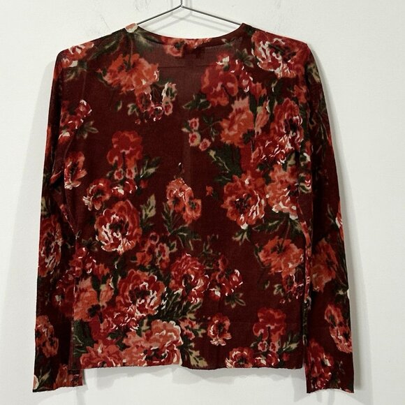 ANN TAYLOR LOFT PETITES L Petite Floral Cardigan Red Green Lightweight Knit - Picture 2 of 9